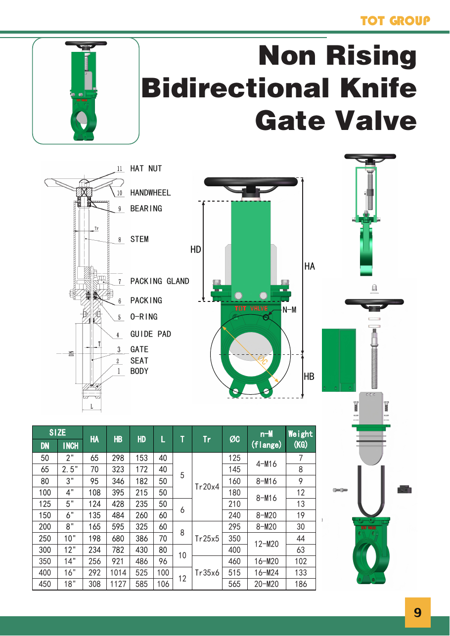 Non-Rising Bidirectional Knife Gate Valve catalog drawing